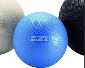 A group of three balls that are all different colors.